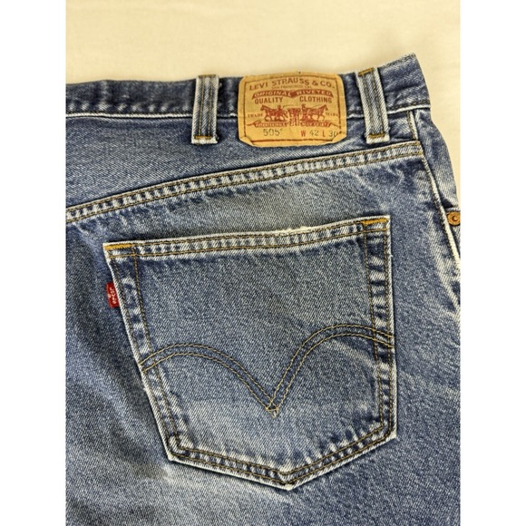 Levis 505 Jeans Mens 42x30 Blue Fade Regular Fit - Picture 10 of 10